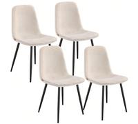 Chaises de Salle à Manger, Lot de 4, Support Métallique, Pieds Réglables, Nettoyage Facile, Chaises de Cuisine, Tissu Chenille, PU Texturé Glacé, Blanc Crème Apparence élégante : Le devant est revêtu 