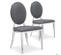 Chaise médaillon similicuir gris pieds métal Louis XVI - Lot de 2
