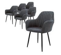ML-Design 6x Chaises de Salle à Manger avec Dossier et Accoudoirs, Anthracite, Revêtement