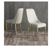Chaises de salle à manger modernes du milieu du siècle - Cuir synthétique crème, dossier ergonomique, pieds en métal doré, chaises d'appoint rembourrées pour un salon élégant et confortable