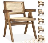 Chaises de salle à manger - TECTAKE - Lot de 6 fauteuils LISSY style boho avec cannage viennois en bois et accoudoirs - Chêne clair