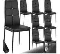 Chaises de salle à manger - TECTAKE - Lot de 8 JULIEN rembourrées dossier haut orné de pierres décoratives - Noir
