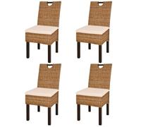 Chaises de salle à manger - vidaXL - Lot de 4 - Rotin Kubu - Bois de manguier - Style contemporain