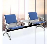 Chaises de Salle D'attente 2 Places, Banc de Salle D'attente avec Table, Accoudoirs et Dossiers, Chaise D'accueil avec Cuir, Matériau en Acier Laminé à Froid, for Aéroport, Marché, Banque, Hôpital(Blu