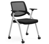Chaises de Salle de conférence Pliables à roulettes - Chaises de Bureau Pliantes rembourrées pour salles de Formation, empilables pour réception et sièges visiteurs (avec roulettes, Blanches