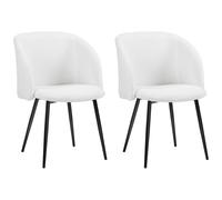 Chaises De Visiteur Design - Lot De 2 Chaises - Piètement Incliné Effilé Acier Noir - Revêtement Effet Laine Bouclée Blanc Blanc