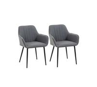 Chaises de visiteur design scandinave - lot de 2 chaises - pieds effilés métal noir - assise dossier accoudoirs ergonomiques lin anthracite Gris G