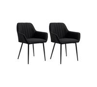 Chaises de visiteur design scandinave - lot de 2 chaises - pieds effilés métal noir - assise dossier accoudoirs ergonomiques lin noir