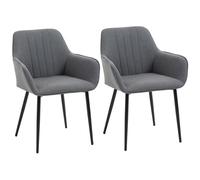 HOMCOM Chaises de Salle à Manger Chaises de Visiteur Design scandinave - Lot de 2 chaises - Pieds effilés métal Noir - Assise Dossier accoudoirs ergonomiques Lin Gris foncé