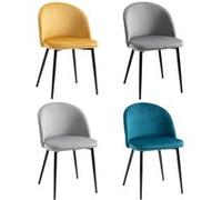 HOMCOM Chaises de salle à manger design scandinave - lot de 4 chaises - pieds effilés métal noir - assise dossier ergonomique velours multicolore
