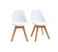 Chaises design blanc et bois clair massif (lot de 2) PAULINE