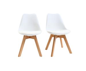 Chaises design blanc et bois clair massif (lot de 2) PAULINE