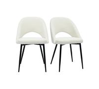 Chaises design en tissu effet laine bouclée blanc et métal noir (lot de 2) COSETTE
