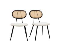 Chaises design en tissu effet laine bouclée blanc, métal noir et cannage rotin (lot de 2) SWANN