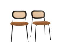 Chaises Design en Tissu Effet Velours texturé Terre brulée, métal Noir et cannage rotin (Lot de 2) Miranda