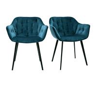 Chaises design en tissu velours bleu pétrole et métal noir (lot de 2) BURTON