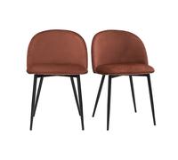 Chaises design en tissu velours rouge tomette et métal noir (lot de 2) CELESTE