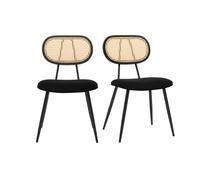 Chaises design noires en tissu velours, métal et cannage rotin (lot de 2) SWANN