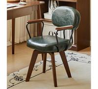 Chaises d'ordinateur confortables, chaise de bureau pivotante moderne du milieu du siècle, rembourrée en similicuir avec pieds en bois de chêne, fauteuil pour petits espaces, vert 40,6 x 45,7