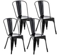 CLP Lot de 4 chaises empilables Benedikt en métal avec dossier Charge 200 kg Noir