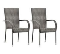 vidaXL Lot de 2 chaises empilables – Résine tressée Gris – Extérieur / Jardin / Patio