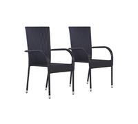 vidaXL Chaises empilables d'extérieur 44238 Résine tressée Noir lot de 2
