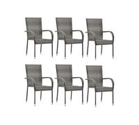 Vidaxl Chaises Empilables D'extérieur Lot De 6 Gris Résine Tressée Gris