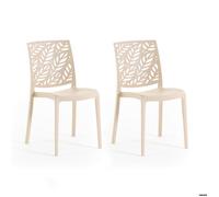 Chaises empilables - Dafne - Polypropylène renforcé - Usage intérieur et extérieur - Lot de 2 - Crème