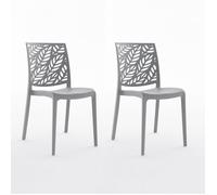 Chaises empilables - Dafne - Polypropylène renforcé - Usage intérieur et extérieur - Lot de 2 - Gris foncé