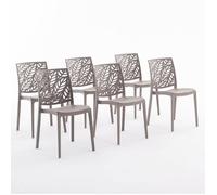 Chaises empilables - Dafne - Polypropylène renforcé - Usage intérieur et extérieur - Lot de 6 - Gris tourterelle