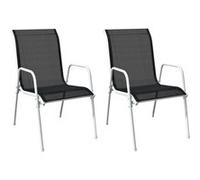 Chaises empilables de jardin lot de 2 Acier et textilène Noir Noir G
