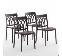 Chaises empilables - Emma - Moka - Polypropylène renforcé - Usage intérieur et extérieur - Lot de 4