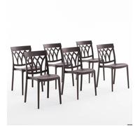 Chaises empilables - Emma - Moka - Polypropylène renforcé - Usage intérieur et extérieur - Lot de 6
