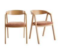 Chaises scandinaves empilables en bois clair chêne et tissu effet velours terre brûlée (lot de 2) LOVA