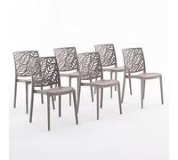 Chaises empilables en polypropylène avec fibre de verre pour intérieur, cuisine ou salle à manger, pour extérieur et jardin, chaises de bar et restaurant, design - Dafne (6 chaises, taupe)