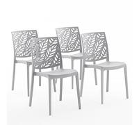 Chaises empilables en polypropylène avec fibre de verre pour intérieur, cuisine ou salle à manger, pour extérieur et jardin, chaises de bar et restaurant, design - Dafne (4 chaises, gris clair)