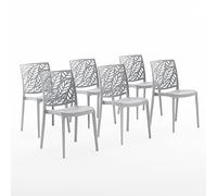 Chaises empilables en polypropylène avec fibre de verre pour intérieur, cuisine ou salle à manger, pour extérieur et jardin, chaises de bar et restaurant, design - Dafne (6 chaises, gris clair)