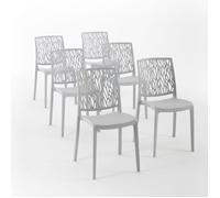 Chaises empilables - Lisa - Polypropylène renforcé - Usage intérieur et extérieur - Lot de 6 - Gris clair