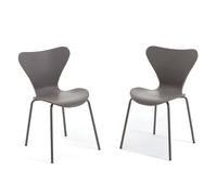Chaises empilables - Nina - Polypropylène renforcé - Pieds en métal - Gris tourterelle - Lot de 2