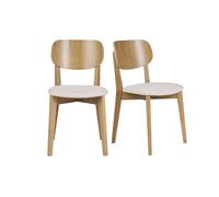 Chaises vintage en bois clair chêne et tissu effet laine bouclée blanc (lot de 2) LUCIA
