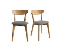 Chaises vintage en bois clair chêne et tissu gris (lot de 2) DOVE