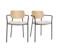 Chaises en bois clair chêne, tissu effet velours texturé beige et métal noir (lot de 2) SUSAN