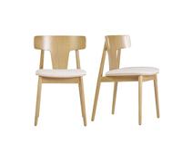 Chaises scandinaves en bois clair chêne massif et tissu effet laine bouclée blanc cassé (lot de 2) LOUISA