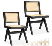 Chaises en bois - TECTAKE - Lot de 2 fauteuils LISSY avec cannage viennois en bois design boho 48,5 x 53,5 x 83 cm - Noir