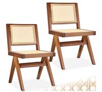 TecTake® Lot de 2 Chaises de Salle à Manger Design en Chêne Bois Massif & Cannage Chaise de Table à Manger Chaise Confortable Meuble Salon pour Coiffeuse, Chambre, Cuisine, Bureau, Cabinet, Dressing