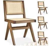 TecTake® Lot de 4 Chaises de Salle à Manger Design en Chêne Bois Massif & Cannage Chaise de Table à Manger Chaise Confortable Meuble Salon pour Coiffeuse, Chambre, Cuisine, Bureau, Cabinet, Dressing