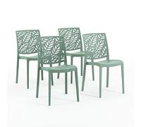 Chaises en polypropylène avec fibre de verre empilables pour intérieur, cuisine ou salle à manger, pour extérieur et jardin, chaises de bar et de restaurant, design - Dafne (4 Chaises, Vert Sauge)