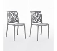 Chaises en polypropylène avec fibre de verre, empilables, pour l’intérieur, cuisine ou salle à manger, pour l’extérieur et jardin, chaises de bar et de restaurant, design - Dafne (2 chaises, gris