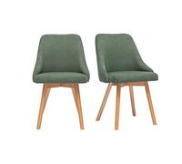 Chaises en tissu chenille vert kaki et bois clair (lot de 2) hasta