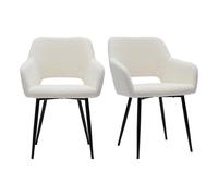Chaises en tissu effet laine bouclée blanc cassé et métal noir (lot de 2) LAURETTE